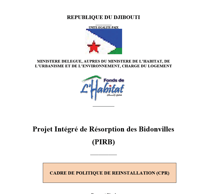 Cadre de Politique de Reinstallation (CPR) du Projet Intégré de Résorption des Bidonvilles 